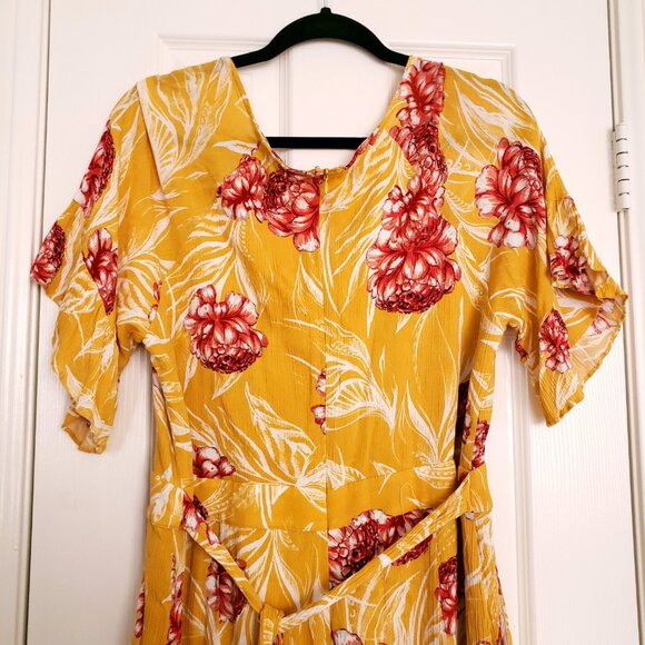 Lulus Garden's Glory Mustard Yellow Floral Print Culotte Jumpsuit Size XL - Picture 7 of 16